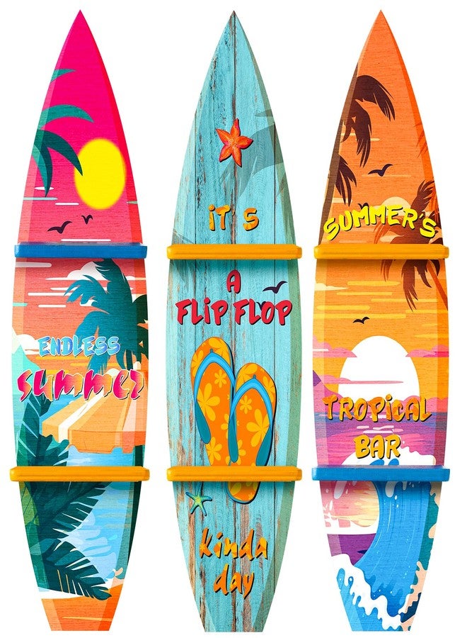 Lineshading 3 Pcs Surfboard Wooden Wall Shelf Surfboard Decor Hanging Sign with Shelf Beach Home Decor Decorative Surfboards for Wall Room Party Tropical Decoration(Summer) - Image 1